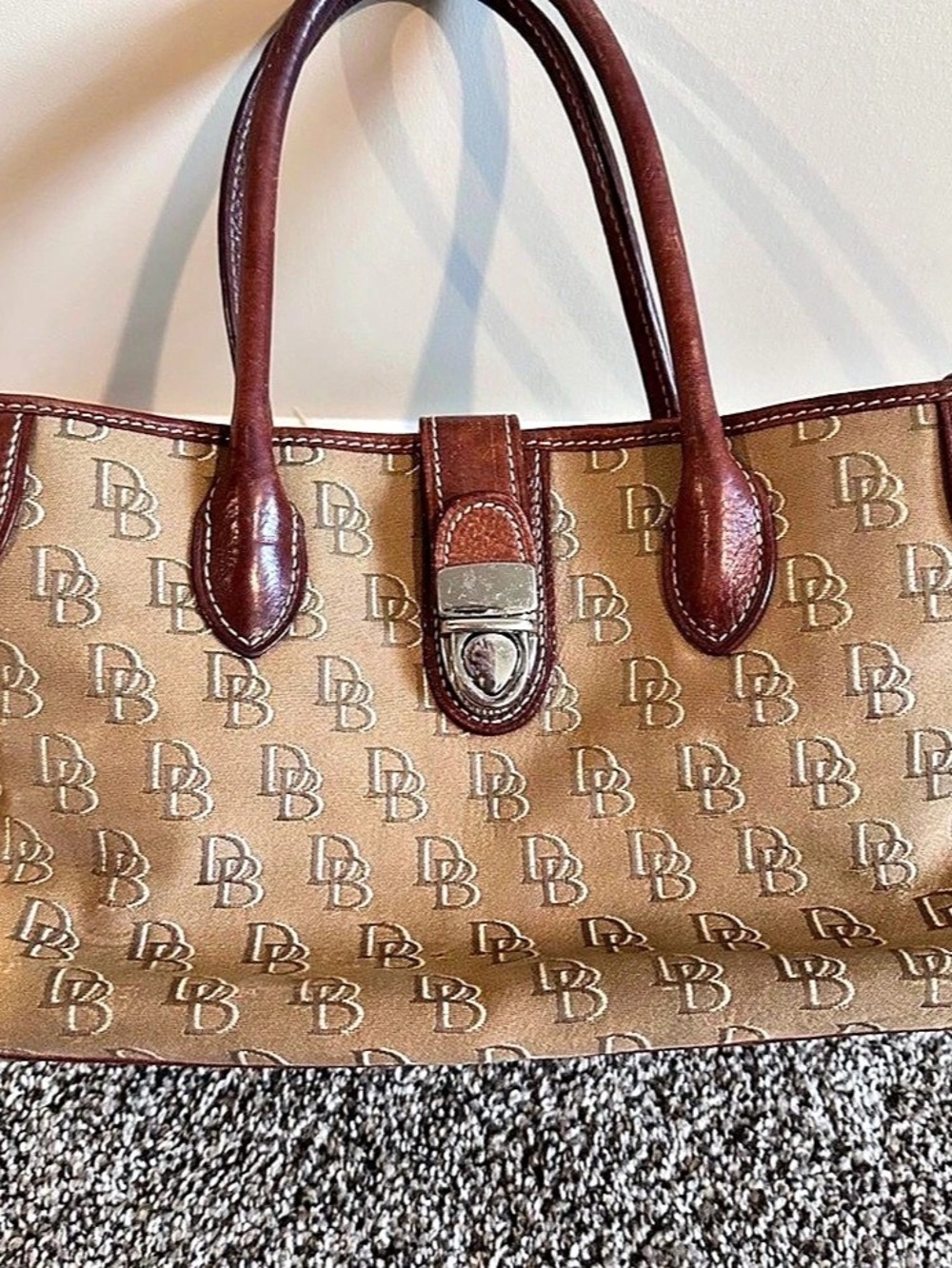Dooney & Bourke Signature DB Monogram Canvas Brown & Tan bag